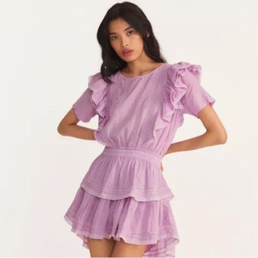 LoveShackFancy Natasha Mini Dress M Ruffle Lace Lavender Purple Wisteria